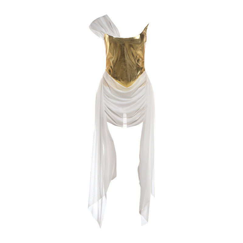 Damen Elegantes asymmetrisches Cocktailkleid mit goldenen Akzenten Echo Archiv