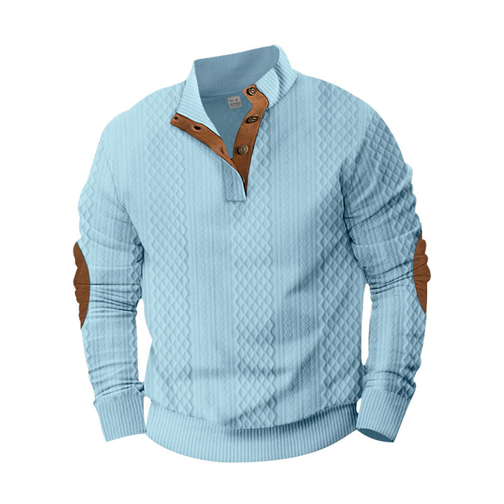 Herren nan texturierter Halbzip-Pullover im Troyer-Stil mit Kontrastbesatz und Leder-Ellbogenpatches Echo Archiv