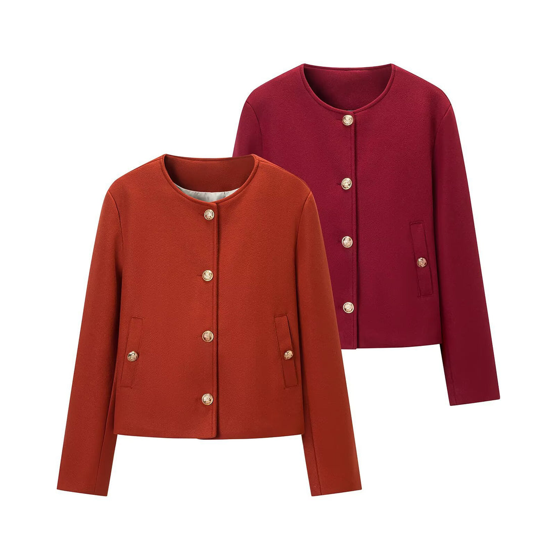 Damen Kurzjacke im Boxy‑Schnitt mit Rundhals und goldenen Zierknöpfen Echoarchiv