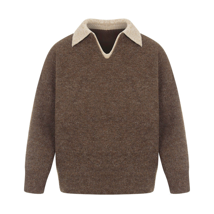 Damen Oversize Wollmix-Pullover mit kontrastpolokragen und V‑Ausschnitt Echoarchiv