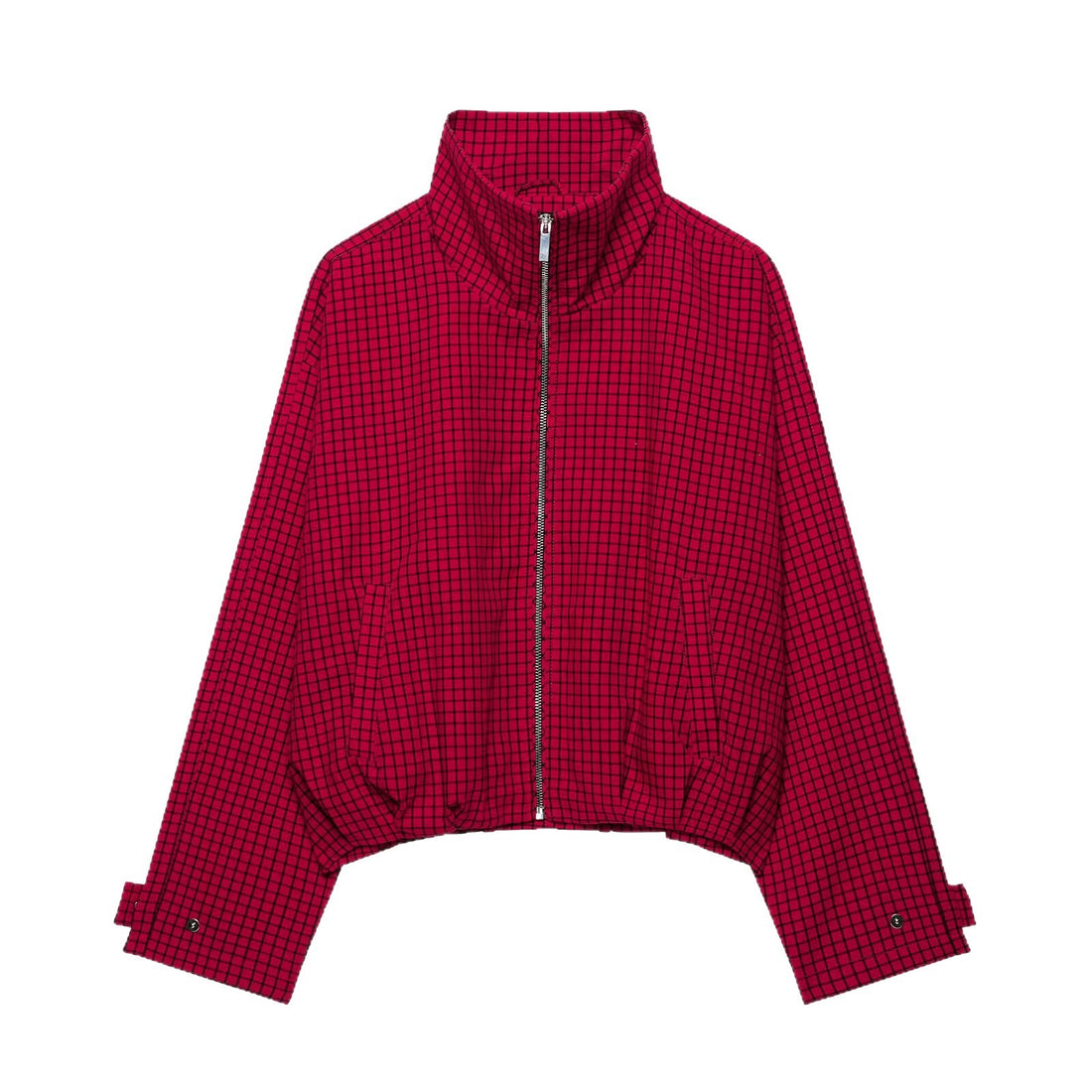 Damen Kurze karierte Zip‑Jacke im Boxy‑Cropped‑Schnitt mit Stehkragen Echoarchiv