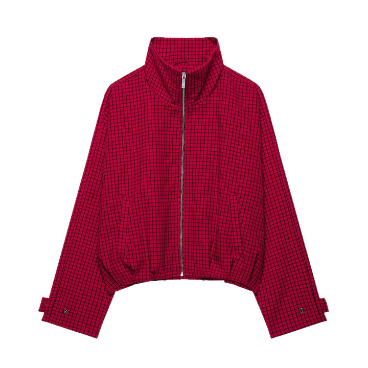 Damen Kurze karierte Zip‑Jacke im Boxy‑Cropped‑Schnitt mit Stehkragen Echoarchiv