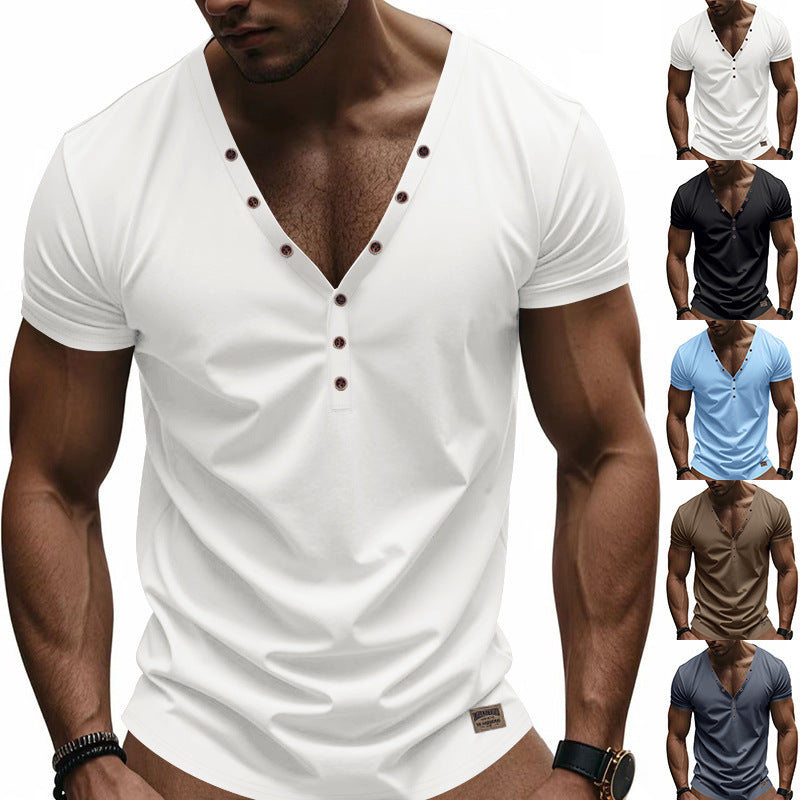 Herren nan athletisches schlank geschnittenes Henleyshirt mit verlängerter Knopfleiste und Baumwollstretch Echo Archiv