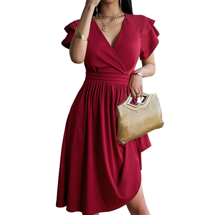 Echoarchiv | V-Ausschnitt Einfarbig Kurzarmkleid Für Frauen