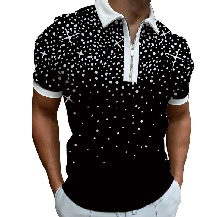 Herren Poloshirt mit modernem grafischen Muster und Reißverschluss Echoarchiv