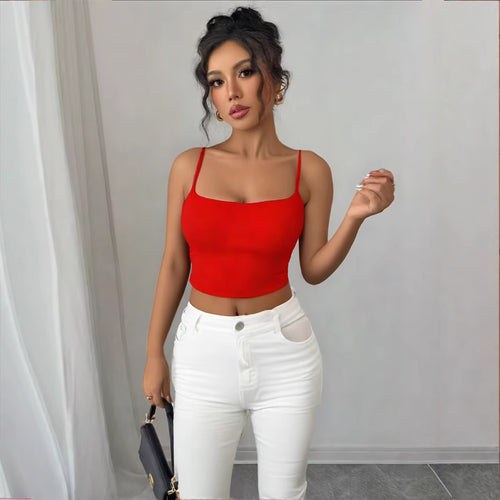 Damen Figurbetontes Crop-Top aus elastischem Material mit Spaghetti-Trägern Echo Archiv