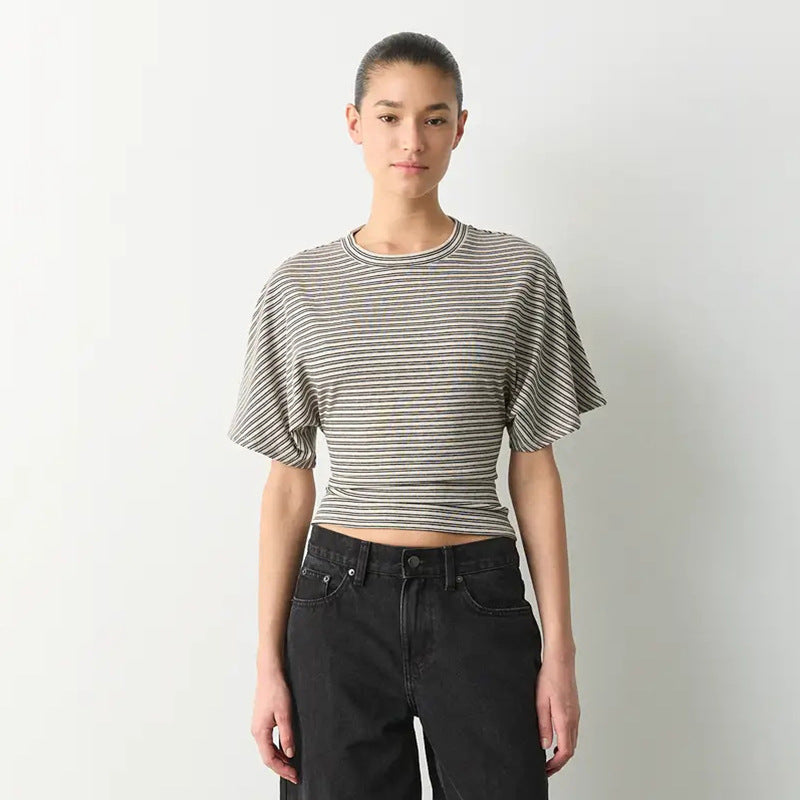 Damen modernes Kurzarm-Top mit lässigem Streifenmuster und elegantem Schnitt Echo Archiv