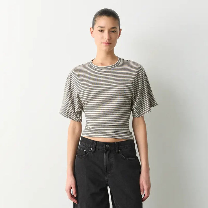 Damen modernes Kurzarm-Top mit lässigem Streifenmuster und elegantem Schnitt Echo Archiv