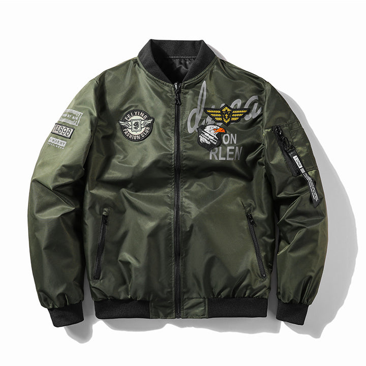 Herren Modische Bomberjacke mit Kunstleder und Stickereien Echo Archiv