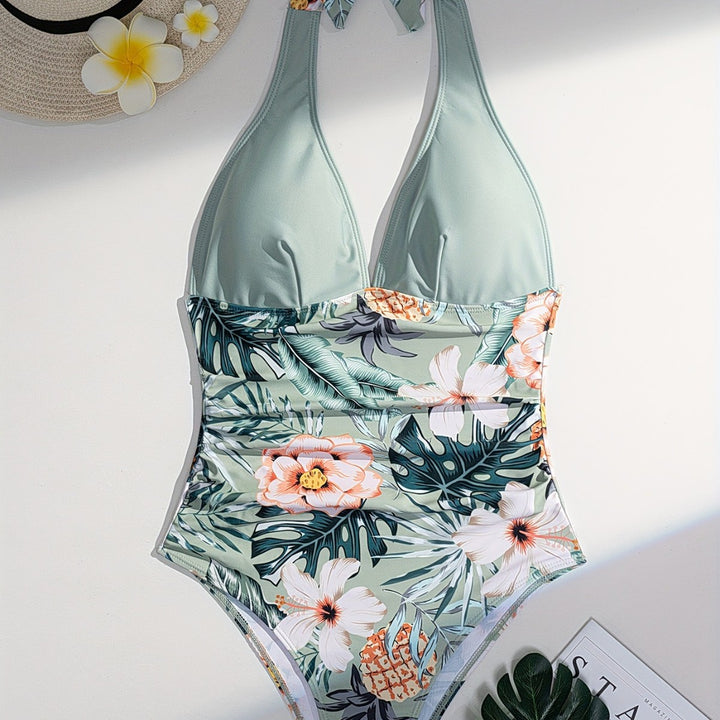 Damen Eleganter Hoch geschnittener Badeanzug mit floralem Design Echo Archiv
