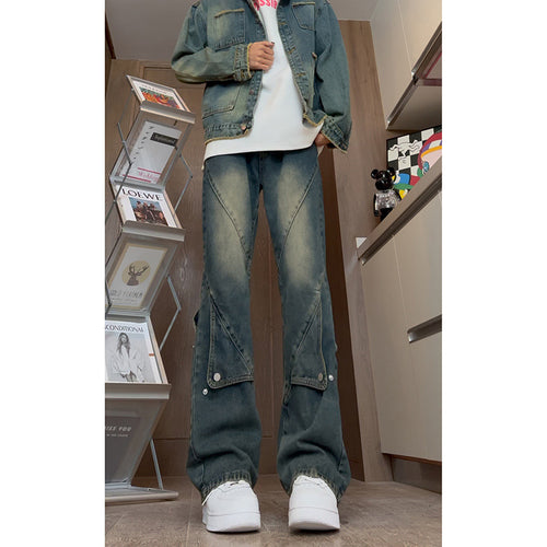 Herren Modische Oversized Denim-Hose mit kreativen Nähte Echoarchiv