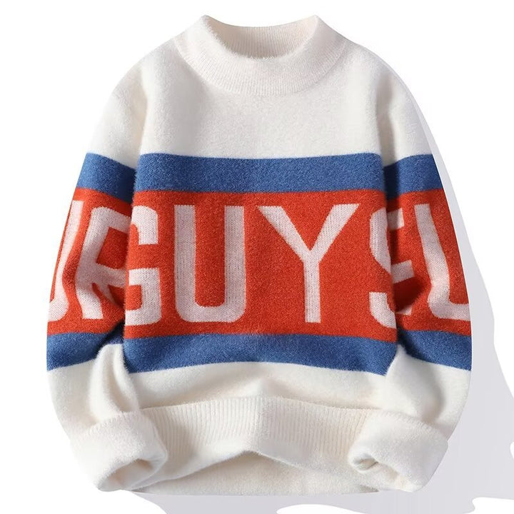 Damen Kuscheliger Grobstrickpullover mit auffälligem Schriftzug Echoarchiv