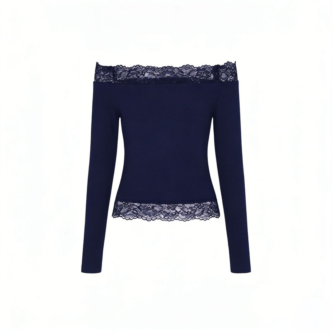 Damen elegantes Off-Shoulder Shirt mit Spitzenbesatz Echo Archiv
