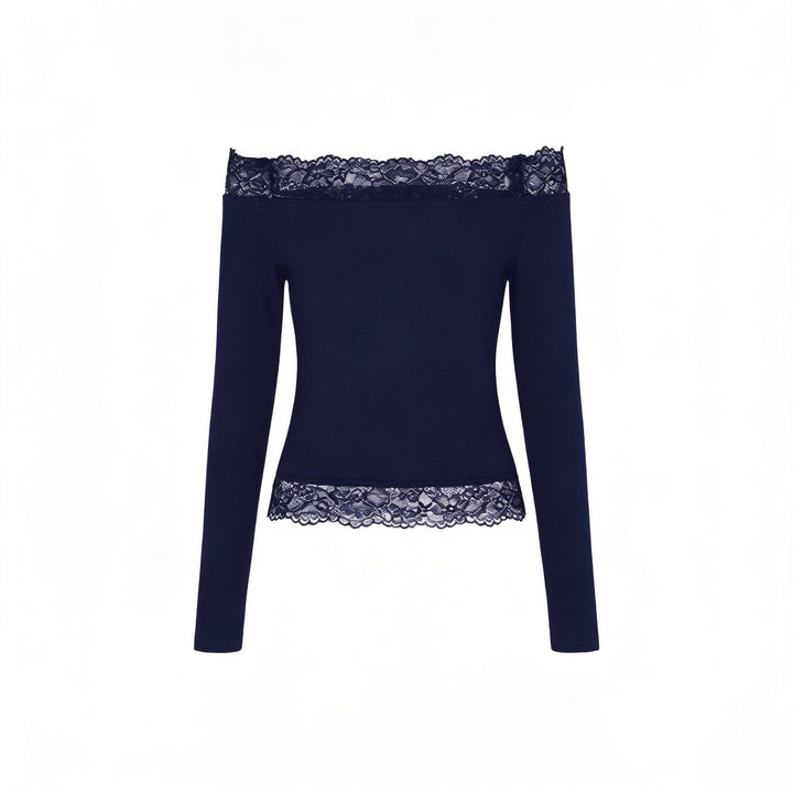Damen elegantes Off-Shoulder Shirt mit Spitzenbesatz Echo Archiv