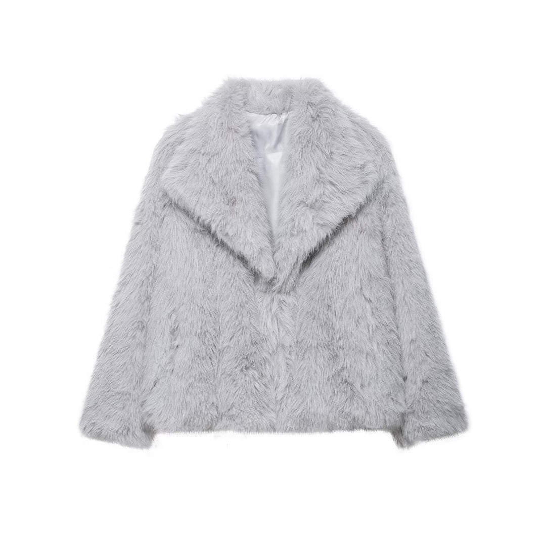 Damen Kurze Faux‑Fur Jacke mit Schalkragen und Boxy‑Schnitt Echoarchiv