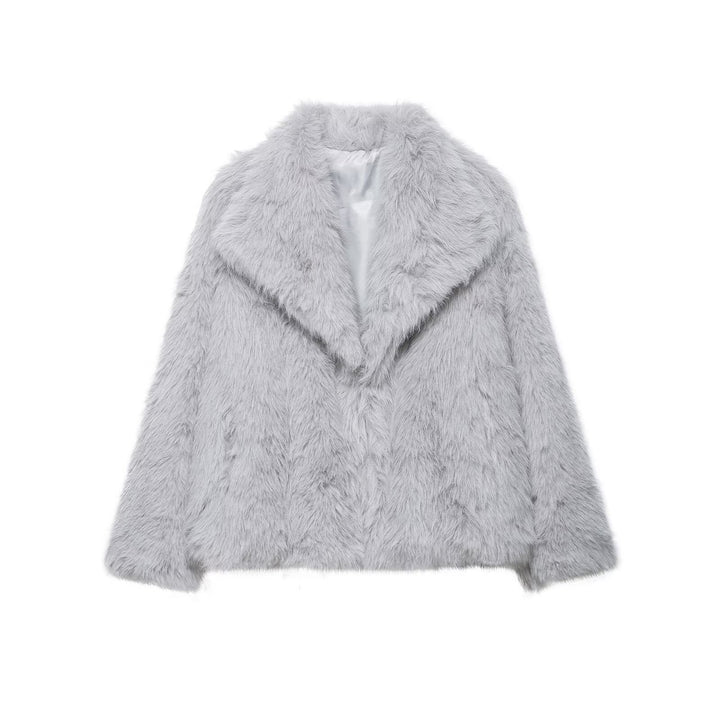 Damen Kurze Faux‑Fur Jacke mit Schalkragen und Boxy‑Schnitt Echoarchiv