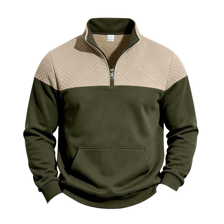 Herren Stehkragen-Sweatshirt mit Halbzip, gesteppter Schulterpasse und Kängurutasche Echoarchiv