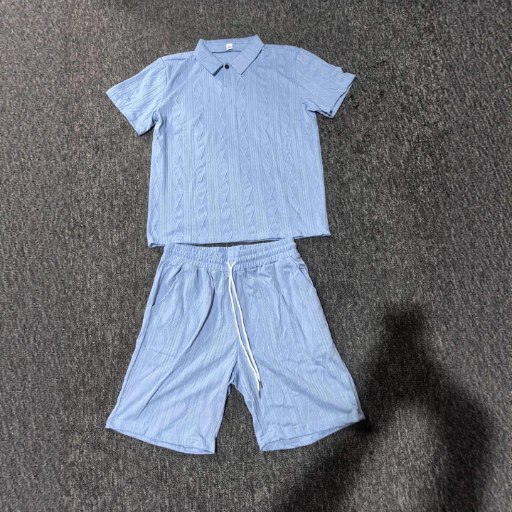 Herren Strukturstrick Polo und Shorts Set Echoarchiv