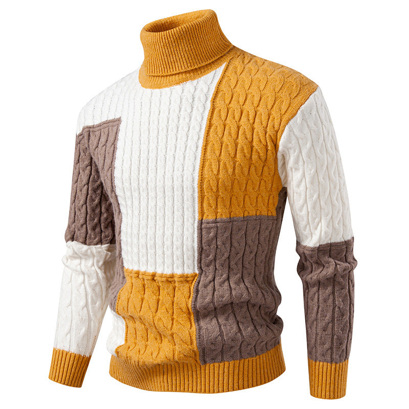 Herren nan strukturierter Rollkragenpullover mit Farbblock-Zopfstrick Echo Archiv