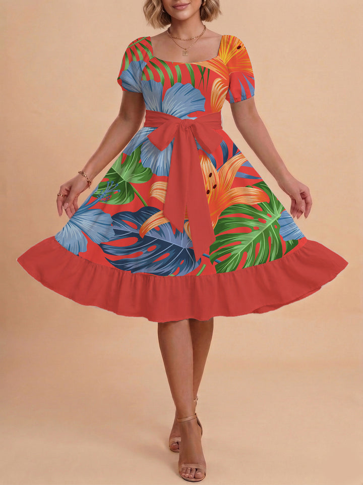 Damen elegantes Maxikleid mit floralem Design und Taillengürtel Echo Archiv