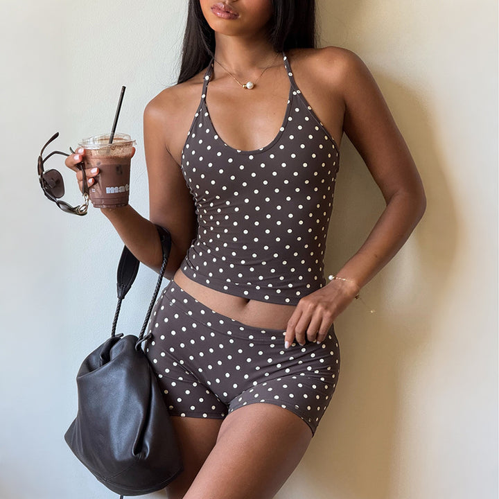 Damen Sportliches Polka-Dots Oberteil und Shorts Set Echo Archiv