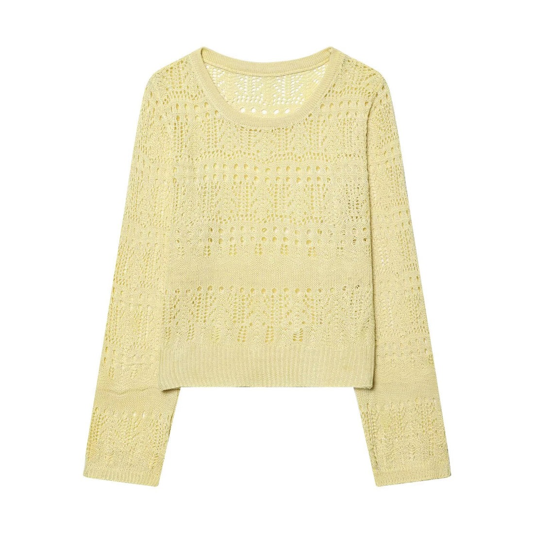 Damen Leichter Ajourstrick-Pullover mit Rundhalsausschnitt und Boxy-Cropped-Schnitt Echoarchiv