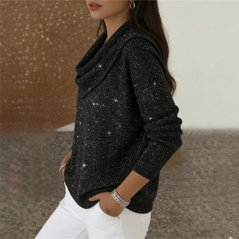 Damen nan fein gestrickter Pullover mit Wasserfallkragen und geripptem Saum Echo Archiv