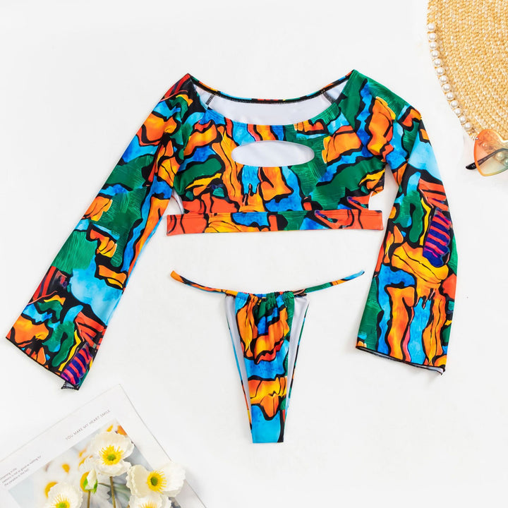 Damen Crop-Top Bikini mit langen Ärmeln und modischem Ausschnitt Echo Archiv