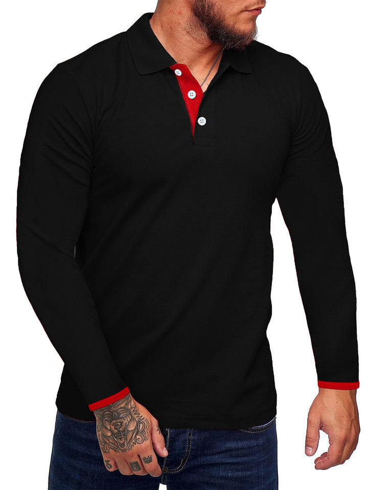 Herren Langarm-Polohemd mit kontrastierenden Knopfdetails Echoarchiv