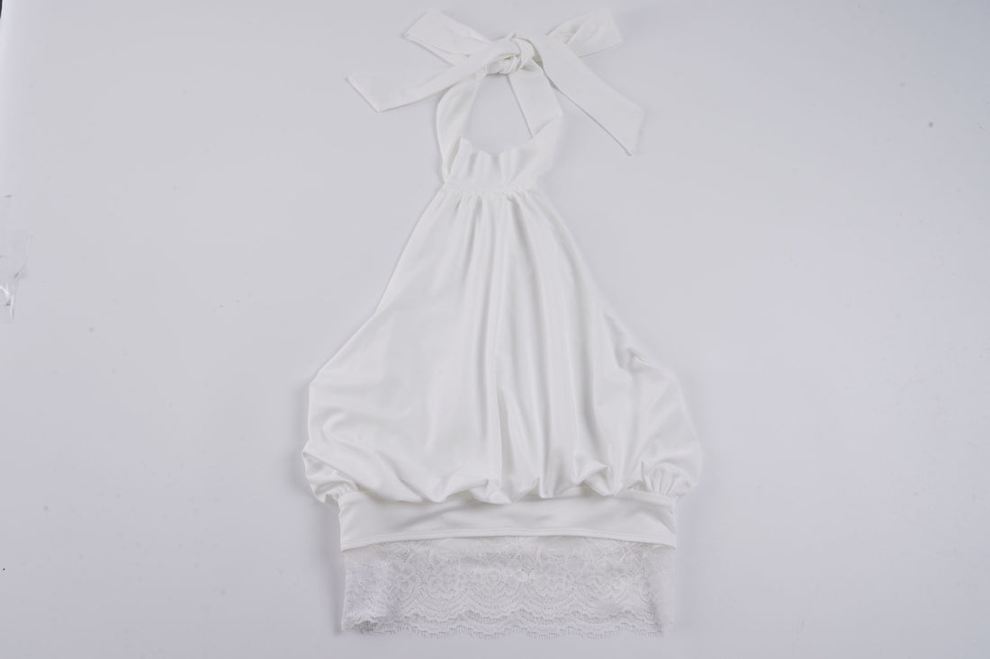 Damen sexy Haltertop mit Spitzenbesatz und Raffungen – Avérine