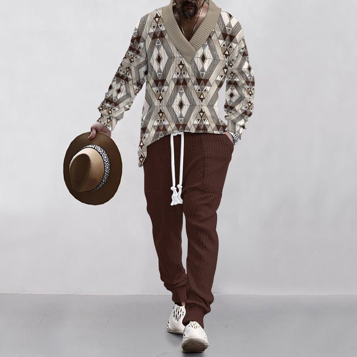 Herren lässiges Strickpullover mit geometrischem Muster und weitem Schnitt Echoarchiv