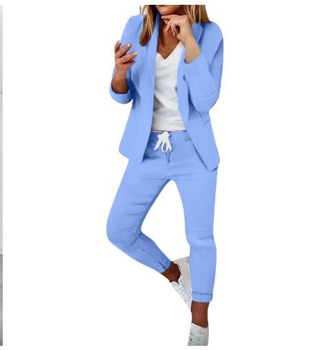 Damen nan Smart-Casual Blazer-Set mit offenem Longblazer und tapered Jogpant mit Kordelzug Echo Archiv