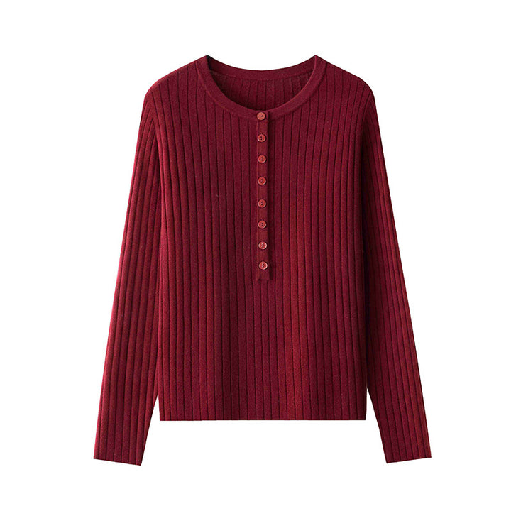 Damen Feinstrick-Pullover mit Henley-Knopfleiste und Rippenstruktur Echo Archiv