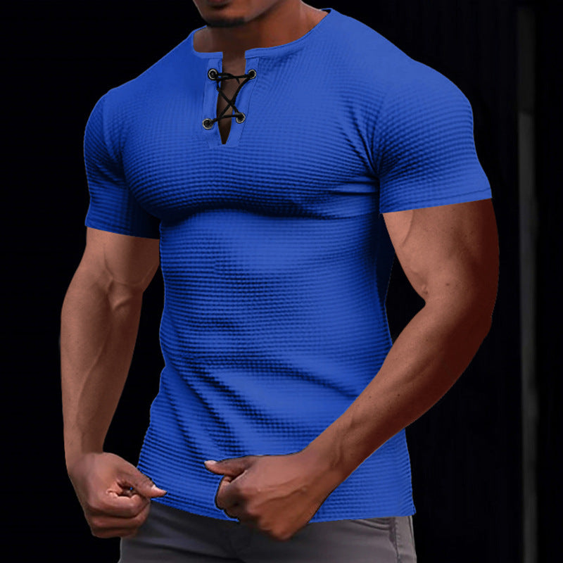Herren lässiges Kurzarmshirt mit modischem Knopfdesign und strukturierter Textur Echoarchiv