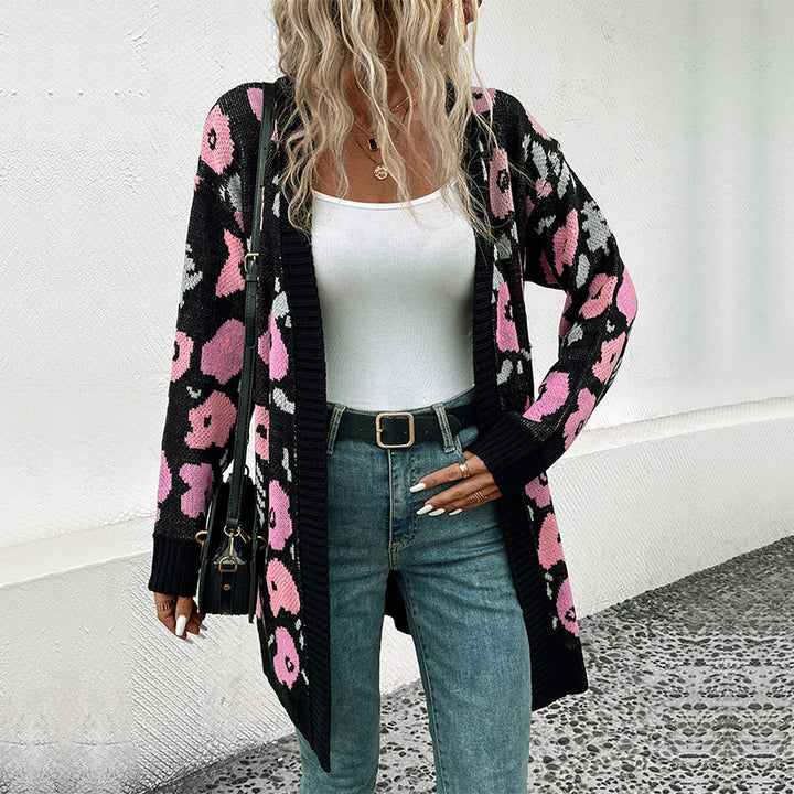 Damen Langer Strickcardigan mit Oversize-Schnitt, Animal-Jacquard und gerippten Bündchen Echoarchiv