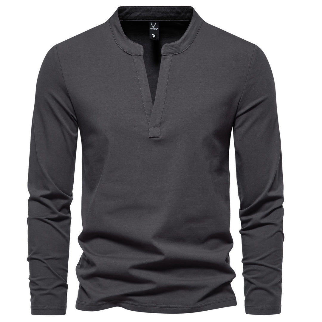 Herren nan langärmeliges Henleyshirt mit Stehkragen, tiefer V-Öffnung und schmaler Passform Echo Archiv