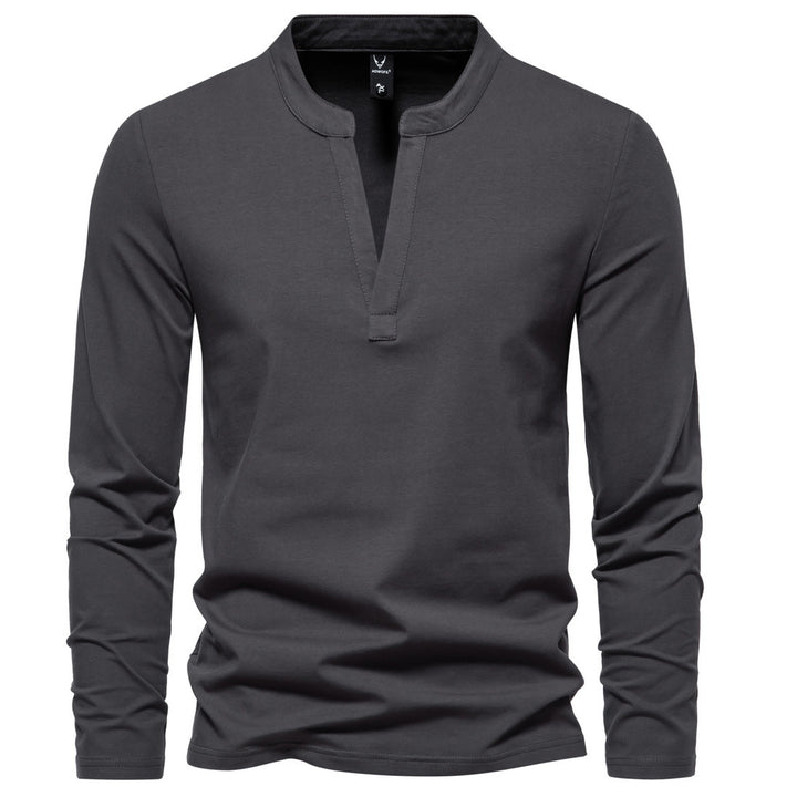Herren nan langärmeliges Henleyshirt mit Stehkragen, tiefer V-Öffnung und schmaler Passform Echo Archiv