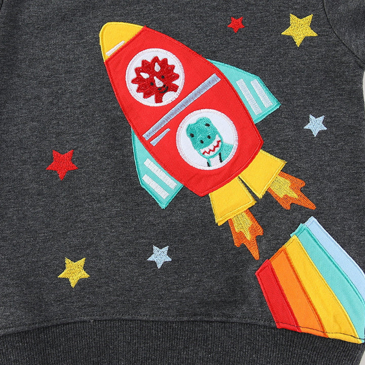 Kinder Sweatshirt mit kreativem Raketen- und Tierdesign Echo Archiv