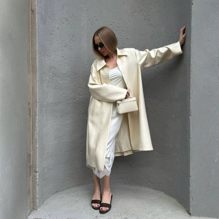 Damen Leichter Satin‑Optik Longcoat mit kastiger Oversize‑Silhouette Echoarchiv
