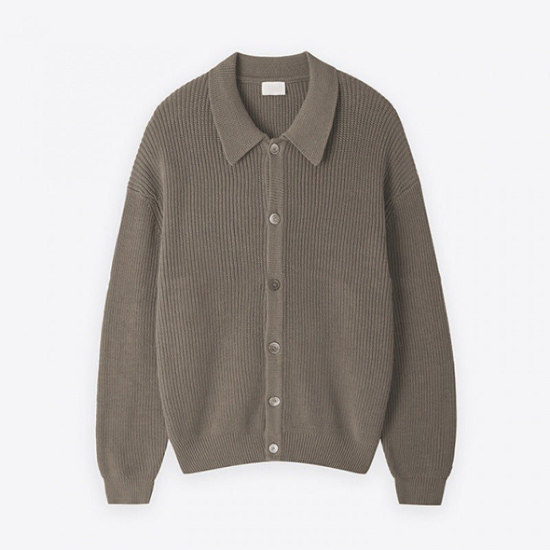 Unisex Grobgerippte Strickjacke mit Hemdkragen und durchgehender Knopfleiste Echoarchiv