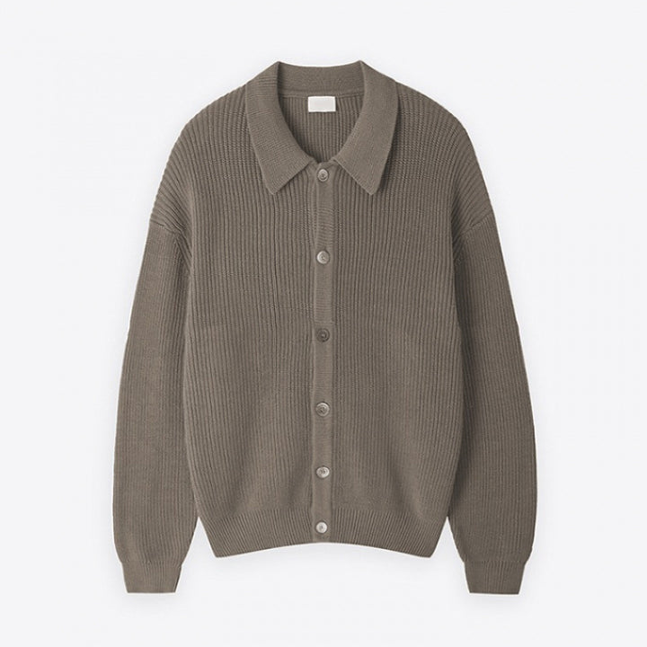 Unisex Grobgerippte Strickjacke mit Hemdkragen und durchgehender Knopfleiste Echoarchiv