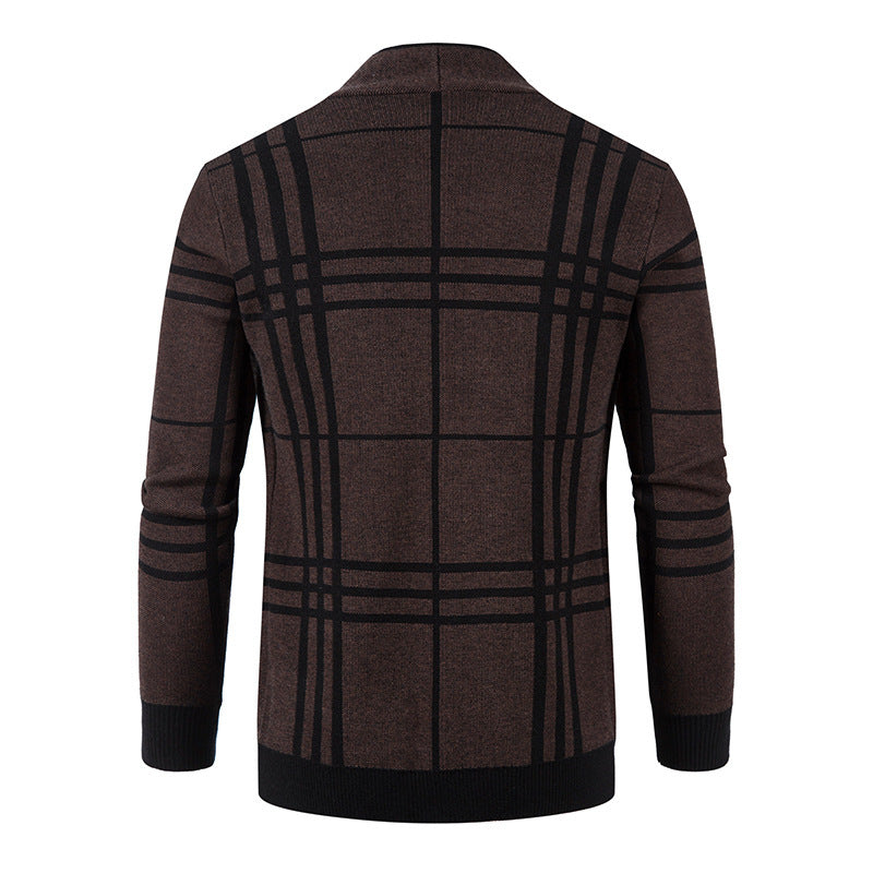 Herren modische Strickjacke mit modernem Karo-Muster und praktischen Taschen Echoarchiv