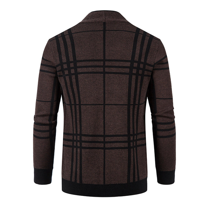 Herren modische Strickjacke mit modernem Karo-Muster und praktischen Taschen Echoarchiv