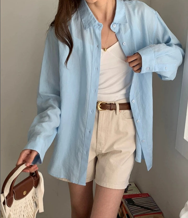 Damen Lässige Oversize-Hemdbluse mit kastiger Silhouette und krempelbaren Ärmeln – Maréline