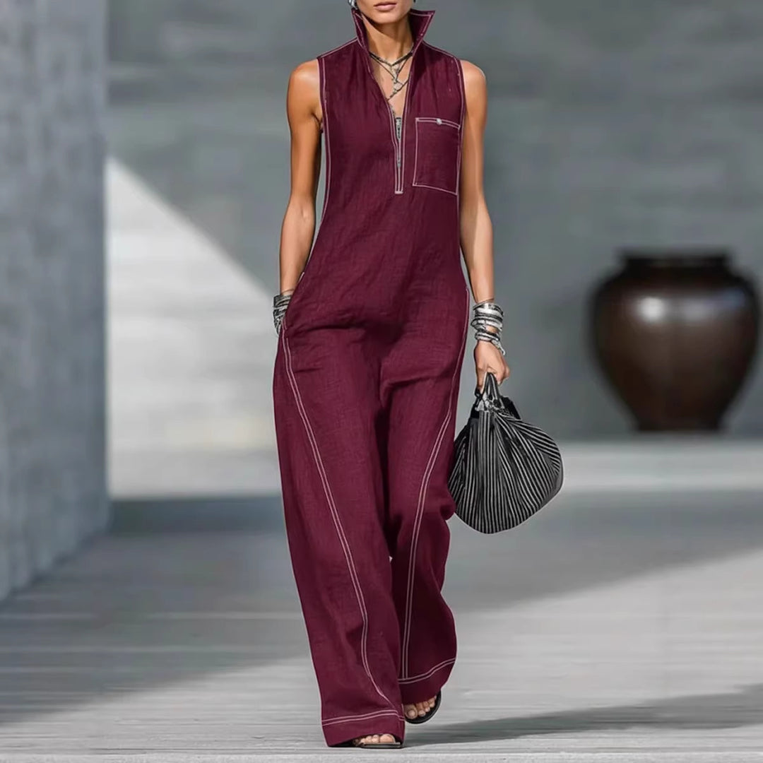 Damen Utility-Jumpsuit mit hochgeschlossenem Kragen und tiefem Reißverschluss Echo Archiv