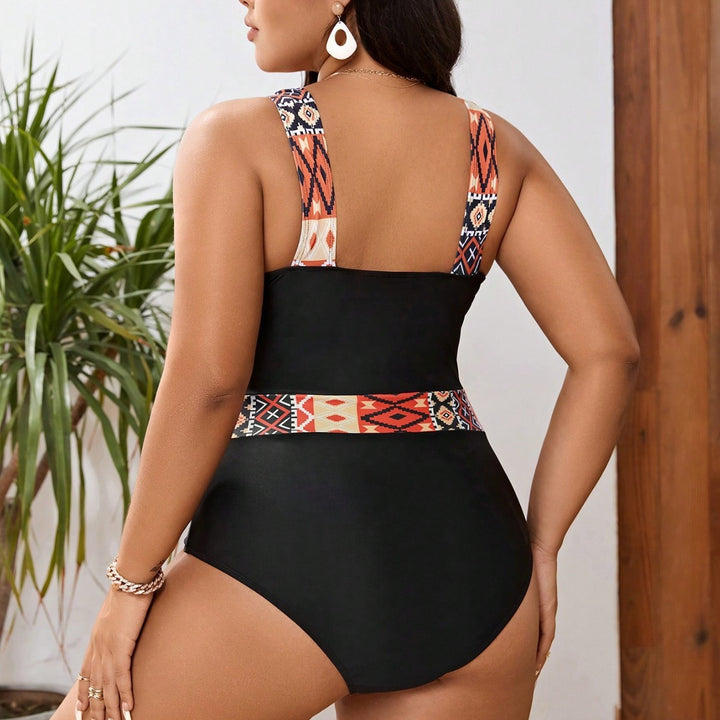 Damen Einteiler Badeanzug mit modischem geo-muster und verstellbarem Halter Echo Archiv
