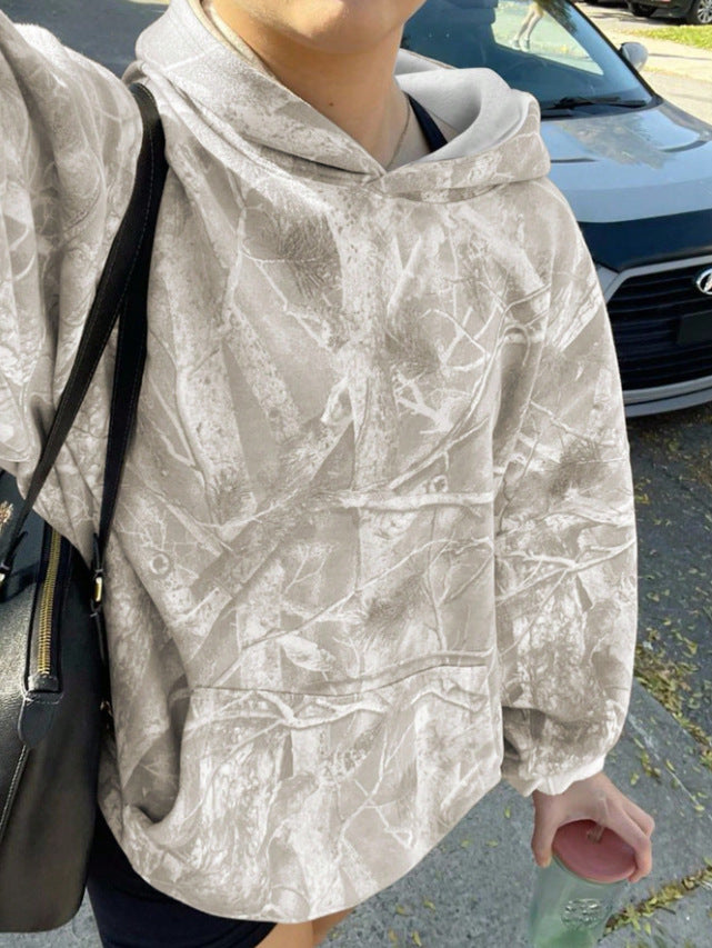 Damen Oversize Kapuzenpullover mit Naturmuster und Kängurutasche Echoarchiv