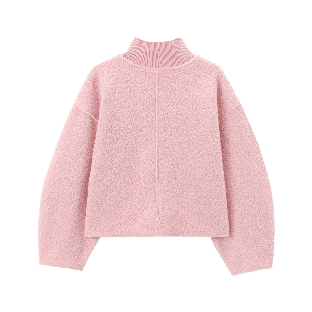 Damen Oversize Cropped Pullover mit Stehkragen und Ballonärmeln Echo Archiv
