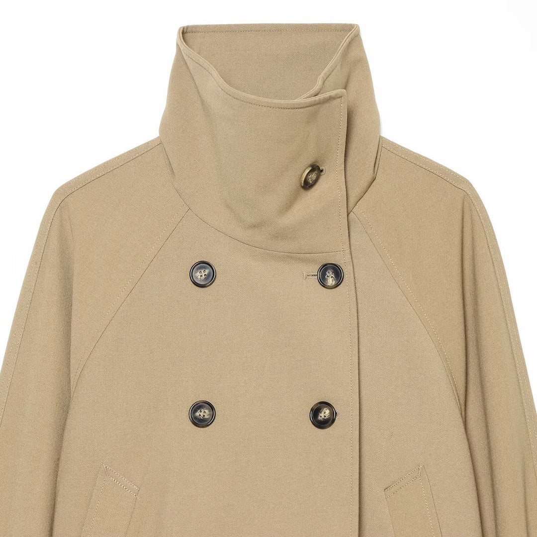 Damen Cropped Trenchjacke mit hohem Funnelkragen, Raglanärmeln und Tunnelzug‑Taillierung Echoarchiv