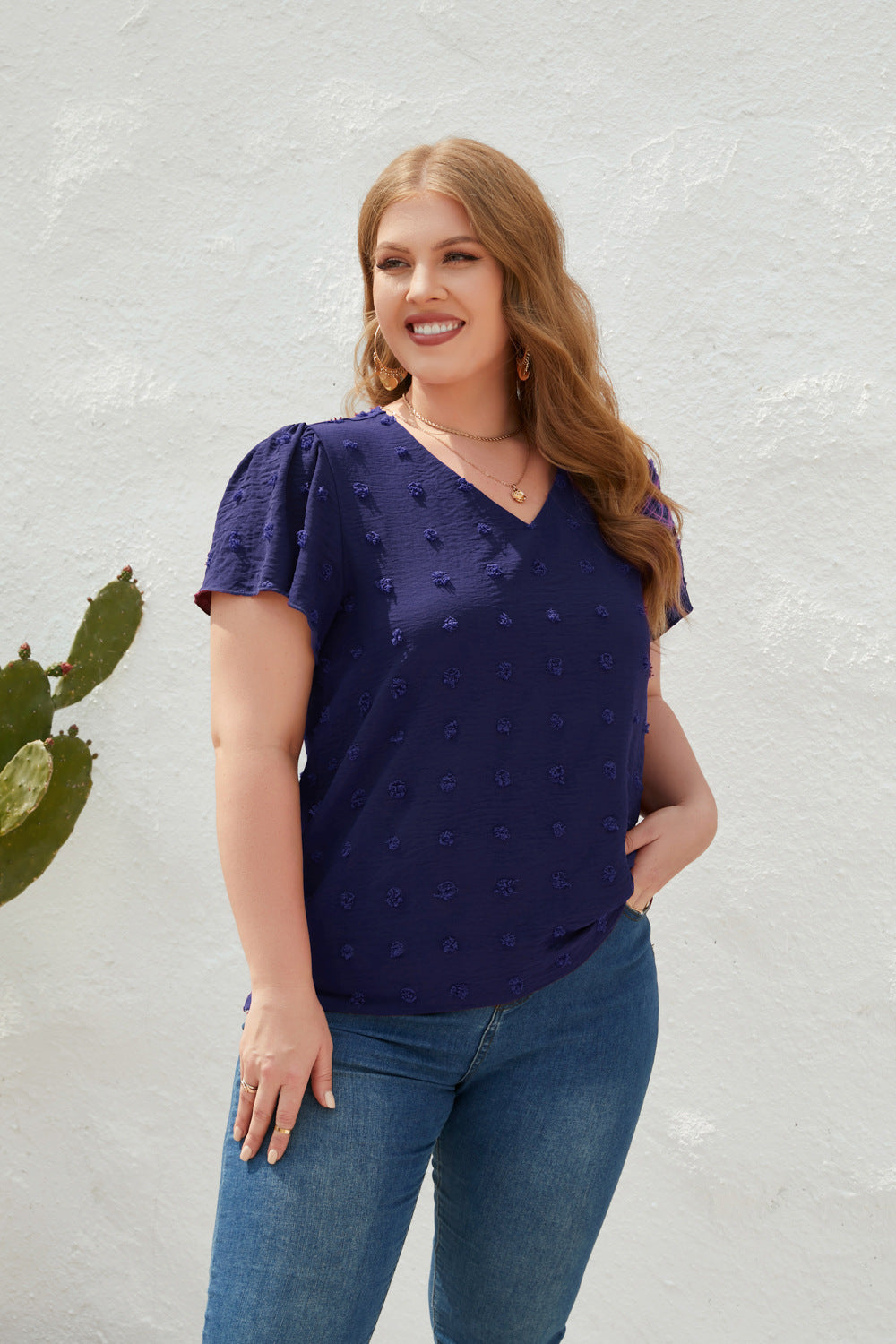Damen Leichtes V-Ausschnitt T-Shirt mit strukturiertem Design Echo Archiv